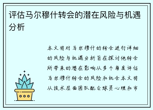 评估马尔穆什转会的潜在风险与机遇分析 评估马尔穆什转会的潜在风险与机遇分析